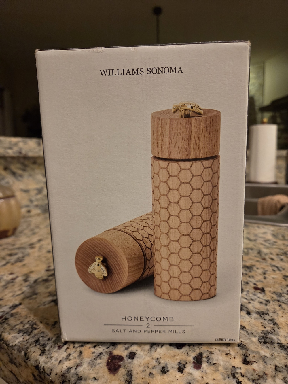 Williams Sonoma Honeycomb Wood Salt and Pepper Mills - Natural